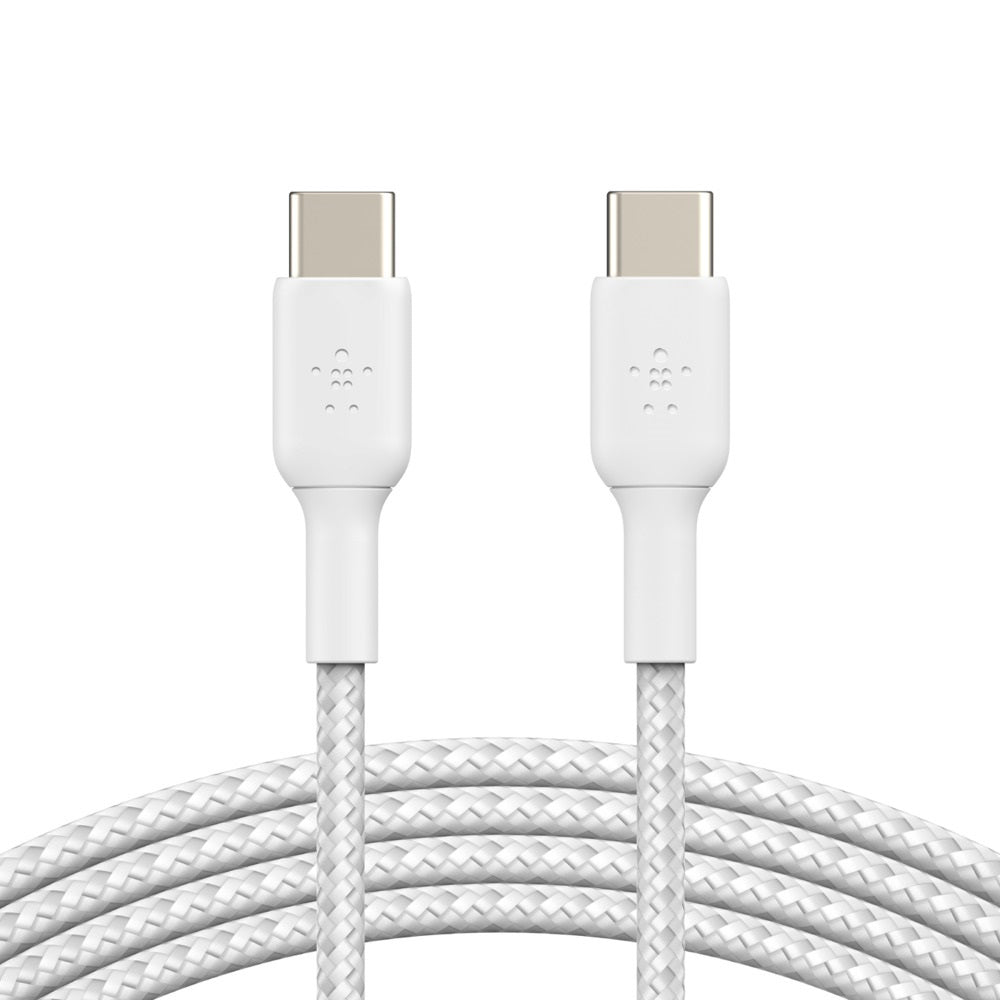 Belkin BoostCharge Braided USB-C to USB-C Cable (1m/3.3ft) -White (CAB004bt1MWH), 480Mbps,10K+ bend,Samsung Galaxy,iPad,MacBook,Google,OPPO,Nokia,2YR Belkin BoostCharge Braided USB-C to USB-C Cable (1m/3.3ft) -White (CAB004bt1MWH), 480Mbps,10K+ bend,Samsung Galaxy,iPad,MacBook,Google,OPPO,Nokia,2YR